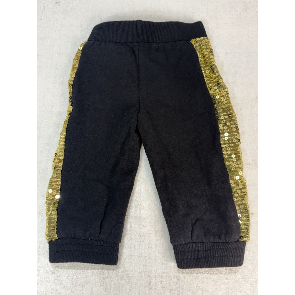 Vintage Girls Size 12M Apple Bottoms Black Sweatpants With Gold Sequins - Picture 5 of 5
